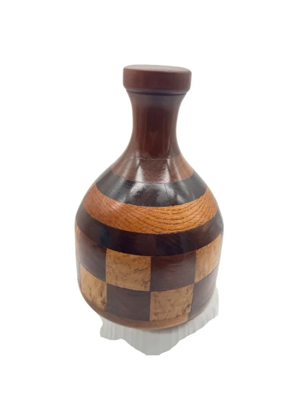 Handcrafted Wooden Decorative Vase from Kaneohe Hawaii W/ Checkered Pattern 11